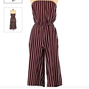 Ambiance Burgundy Stripe Jumpsuit with Belt Sz Small
